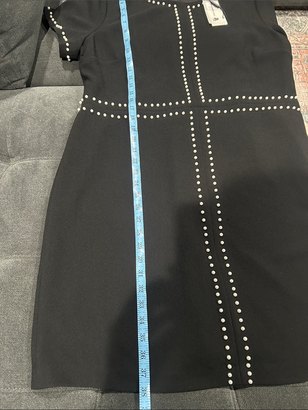 Karl Lagerfeld Black Mini Dress with pearl Stud Trim. PTP 22 size 16. NWT
38 L - Picture 10 of 10